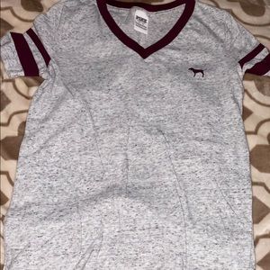Grey and Burgundy V-neck shirt